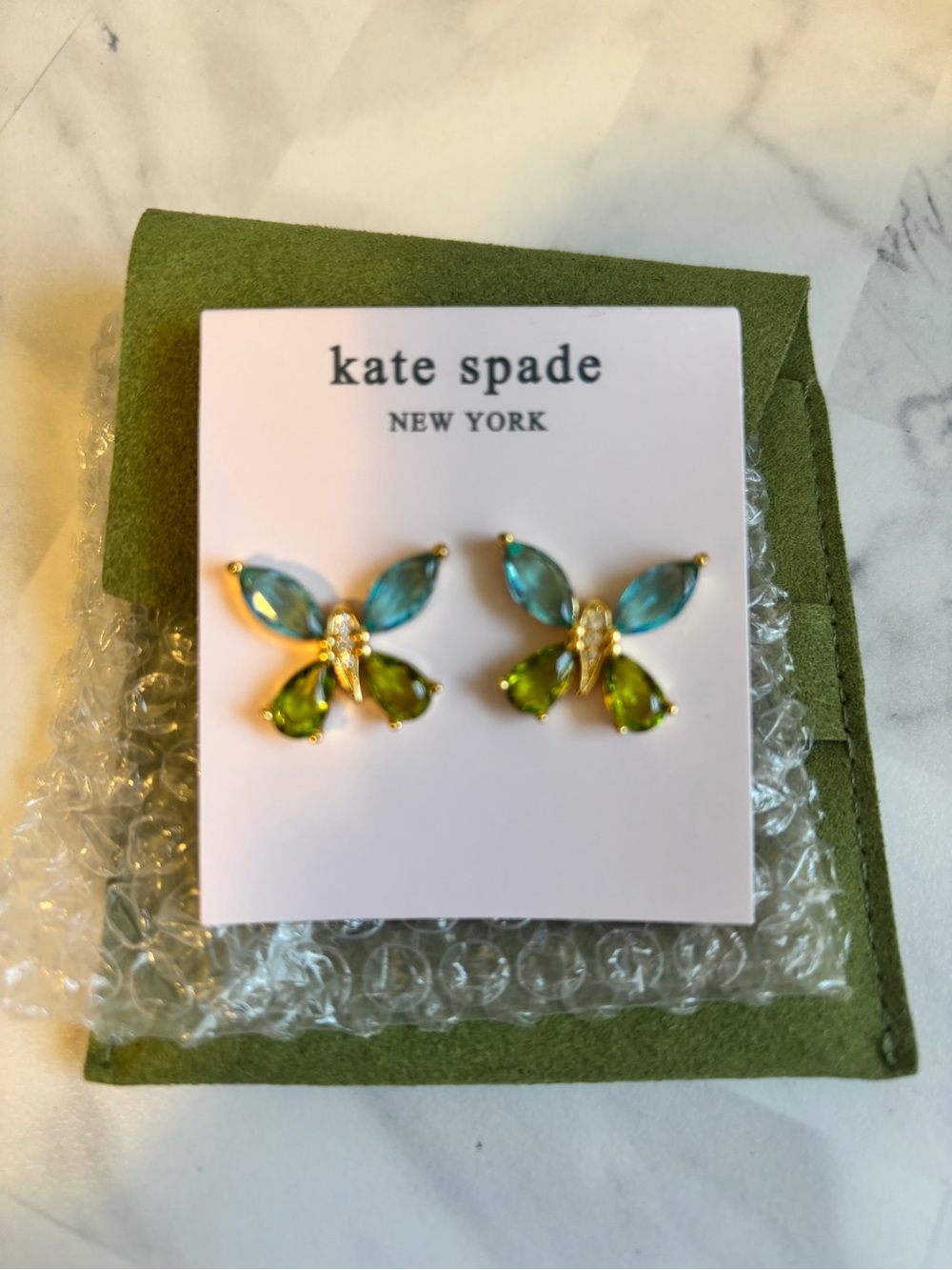 kate spade Blue and Green Butterfly Stud Earrings